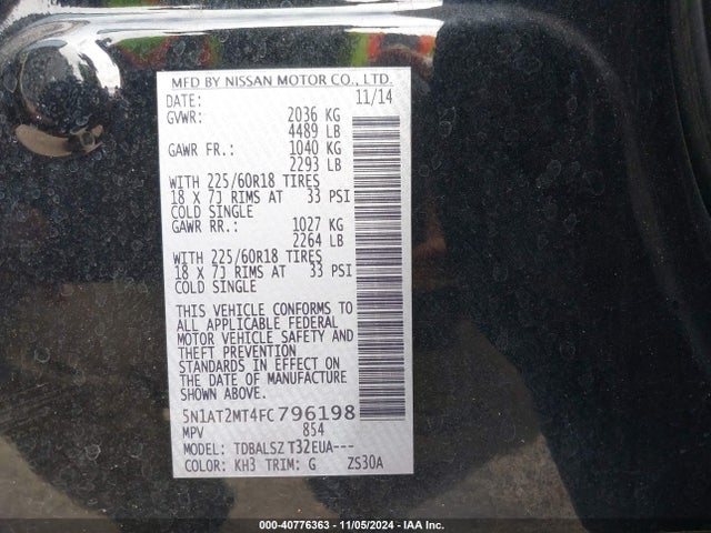 Nissan Rogue Sl 2015 5N1AT2MT4FC796198 Image 9
