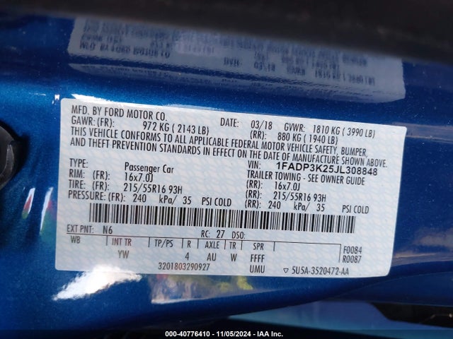 Ford FOCUS SE 2018 1FADP3K25JL308848 Image 9