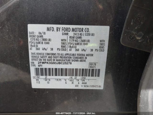 2FMPK3G93JBC25278 Ford EDGE SE