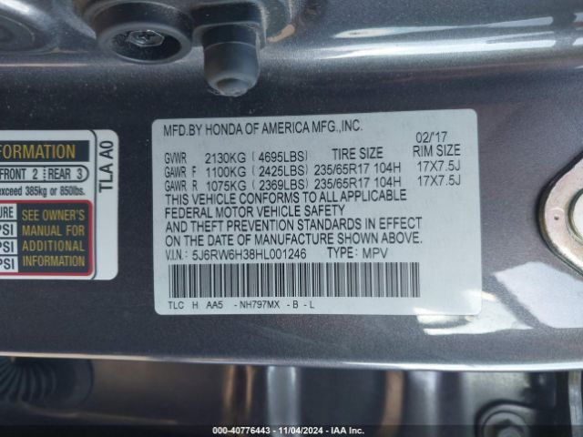 5J6RW6H38HL001246 Honda CR-V LX