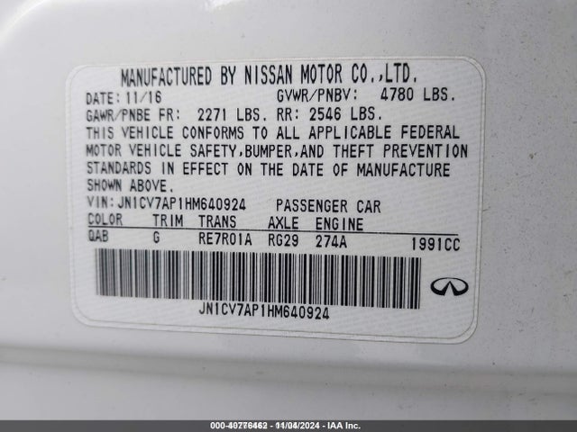 JN1CV7AP1HM640924 Infiniti Q50 2.0t Premium