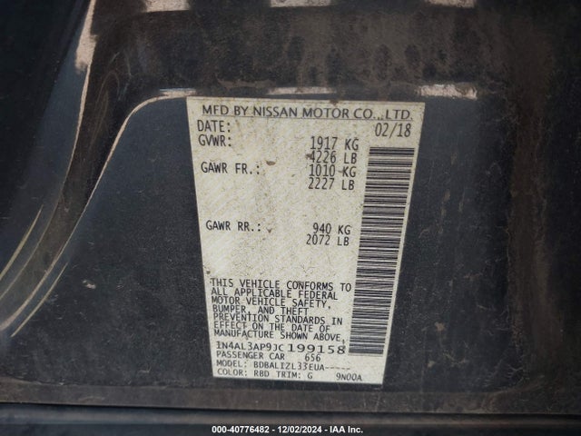 1N4AL3AP9JC199158 Nissan Altima 2.5 Sv