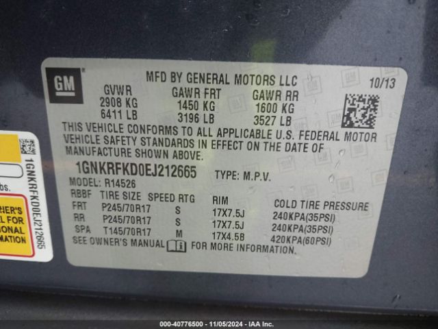 1GNKRFKD0EJ212665 Chevrolet Traverse Ls
