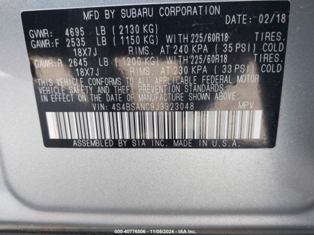 4S4BSANC9J3323048 Subaru Outback 2.5i Limited
