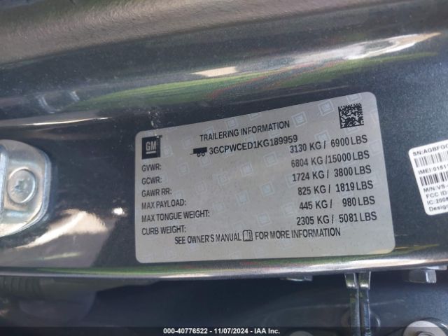 3GCPWCED1KG189959 Chevrolet Silverado 1500 Lt