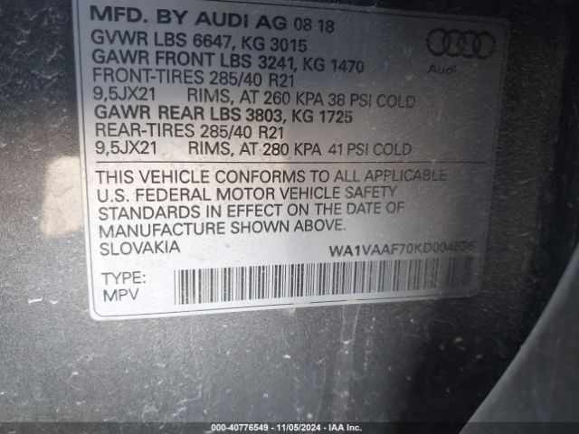 WA1VAAF70KD004536 Audi Q7 55 Premium