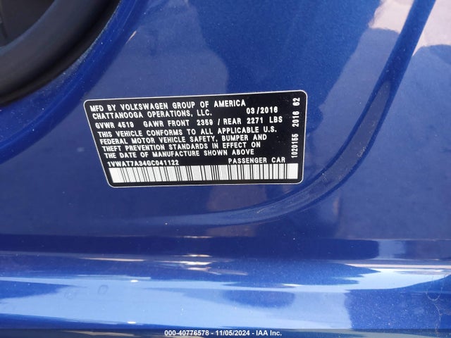 1VWAT7A34GC041122 Volkswagen Passat 1.8t S