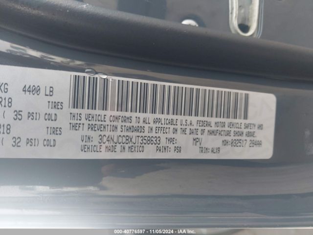 3C4NJCCBXJT358633 Jeep Compass Limited Fwd