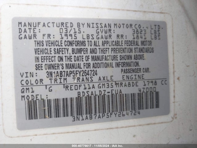 Nissan SENTRA SV 2015 3N1AB7AP5FY264724 Image 9