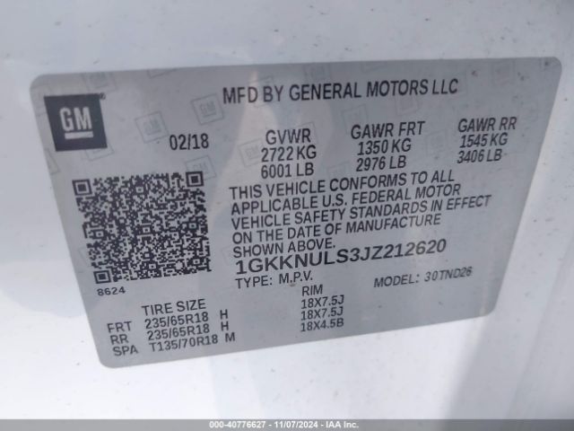 1GKKNULS3JZ212620 GMC Acadia Slt-1