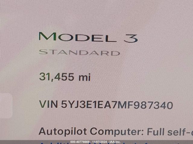 5YJ3E1EA7MF987340 Tesla Model 3 Standard Range Plus Rear-wheel Drive