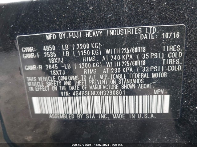4S4BSENC0H3290801 Subaru Outback 3.6r Limited