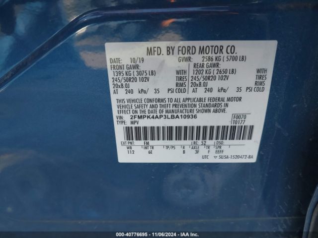 2FMPK4AP3LBA10936 Ford EDGE ST