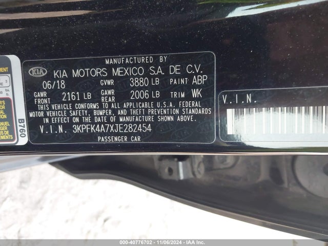 3KPFK4A7XJE282454 KIA FORTE LX