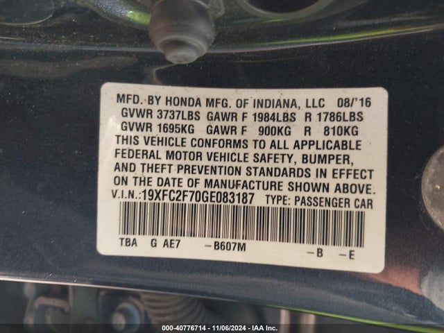 Honda CIVIC EX 2016 19XFC2F70GE083187 Image 9