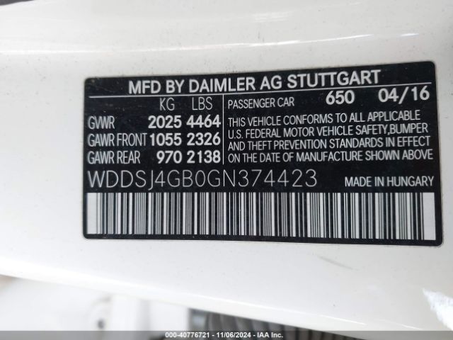 WDDSJ4GB0GN374423 Mercedes-Benz CLA 250 4MATIC