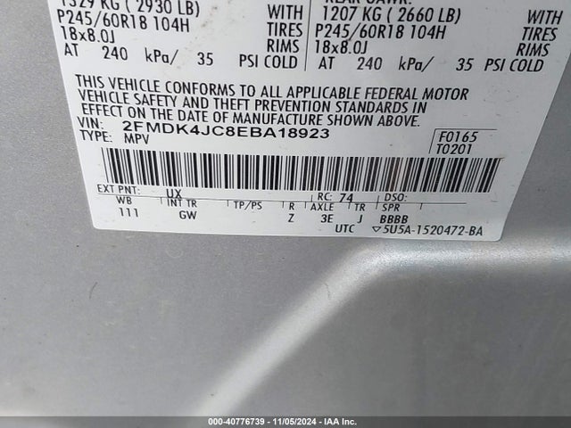 Ford EDGE SEL 2014 2FMDK4JC8EBA18923 Image 9