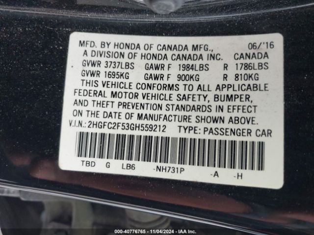 2HGFC2F53GH559212 Honda Civic Lx