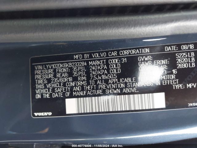 LYV102DK6KB233284 Volvo Xc60 T5 Momentum