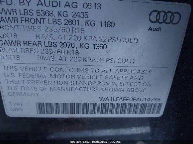 WA1LFAFP0EA014739 Audi Q5 2.0t Premium