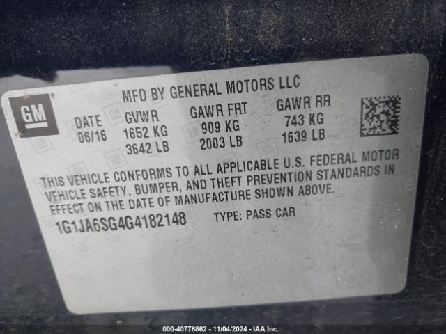 1G1JA6SG4G4182148 Chevrolet Sonic Ls Auto
