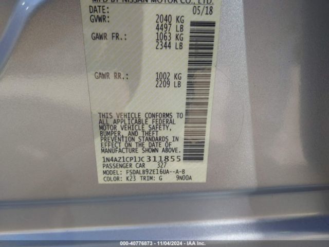 1N4AZ1CP1JC311855 Nissan LEAF S