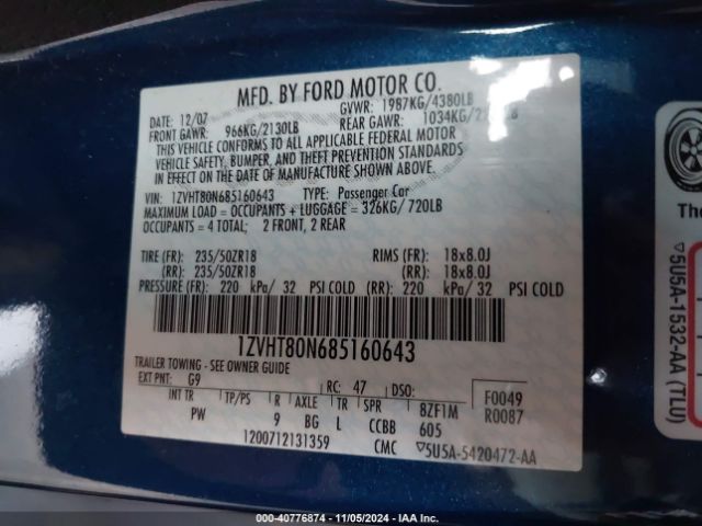 2008 FORD MUSTANG 1ZVHT80N685160643 Photo 8
