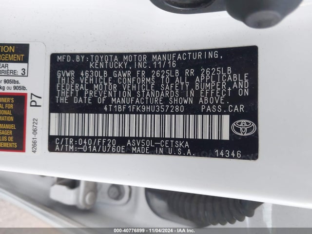 Toyota CAMRY SE 2017 4T1BF1FK9HU357280 Image 9