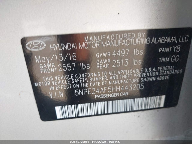 Hyundai Sonata 2017 5NPE24AF5HH443205 Image 9