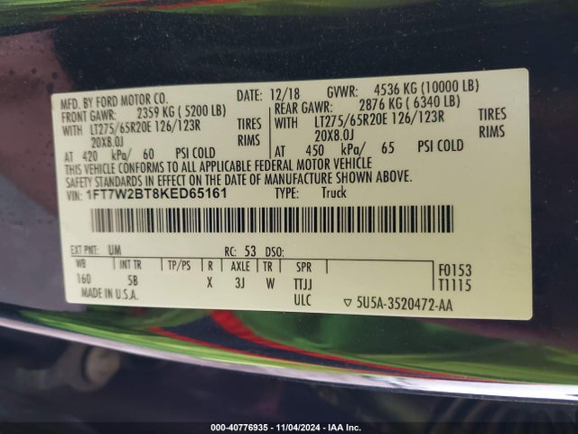 1FT7W2BT8KED65161 Ford F-250 Lariat