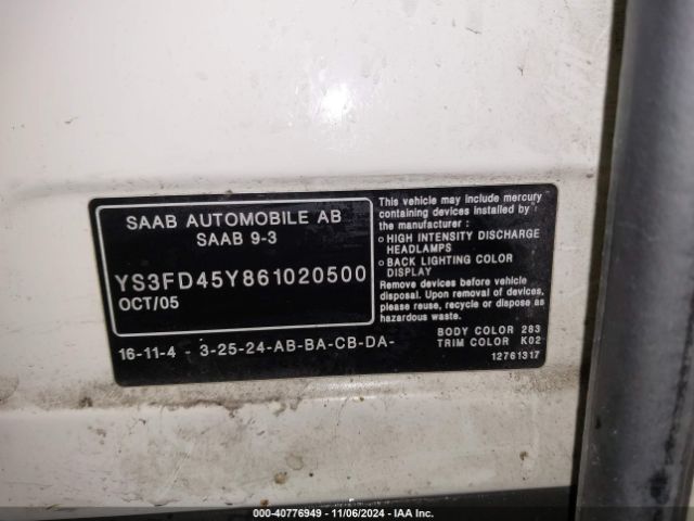 2006 SAAB 9-3 YS3FD45Y861020500 Photo 8