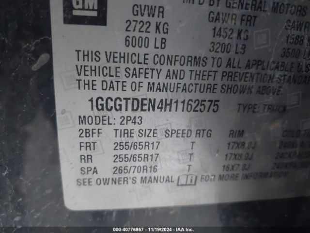 1GCGTDEN4H1162575 Chevrolet Colorado Z71