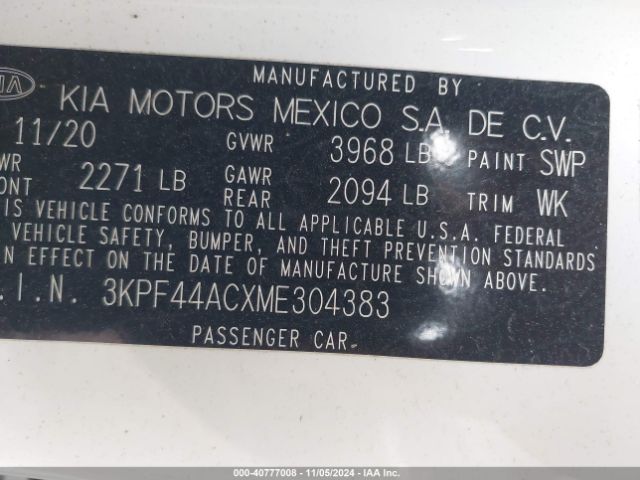 3KPF44ACXME304383 KIA FORTE GT
