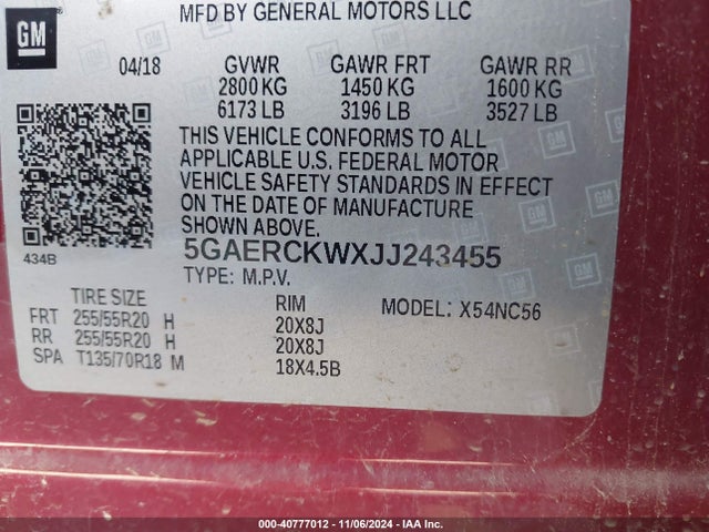 5GAERCKWXJJ243455 Buick Enclave Premium
