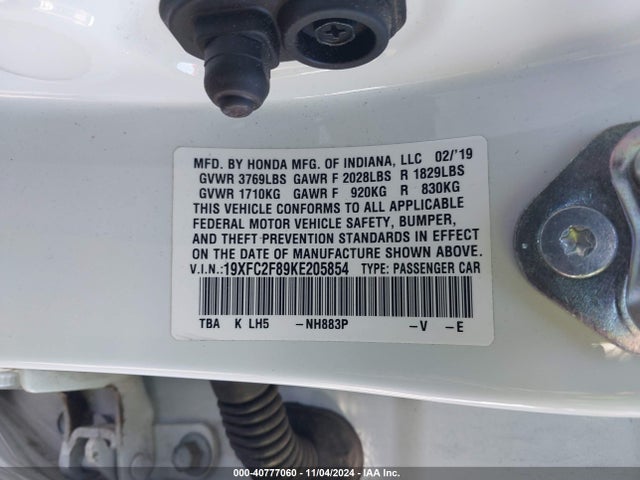Honda Civic Sport 2019 19XFC2F89KE205854 Image 9