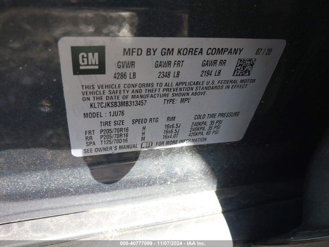 Chevrolet Trax Fwd Ls 2021 KL7CJKSB3MB313457 Image 9