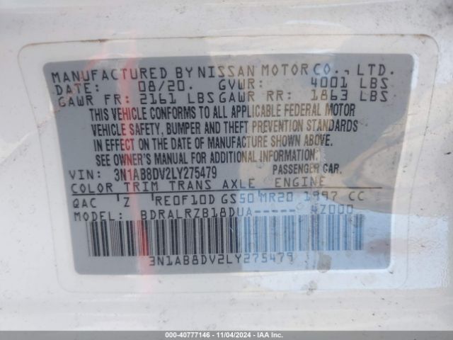 3N1AB8DV2LY275479 Nissan Sentra Sr Xtronic Cvt