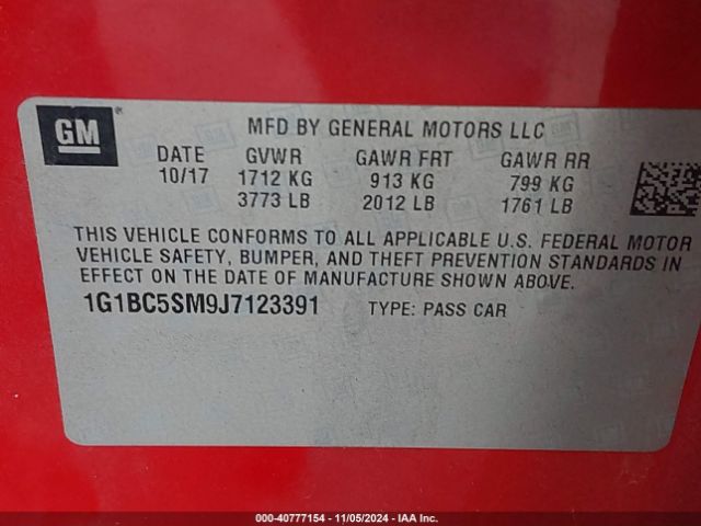1G1BC5SM9J7123391 Chevrolet Cruze Ls Auto