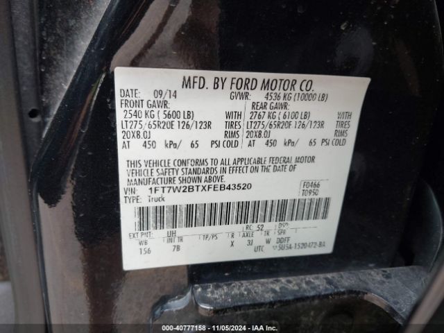 1FT7W2BTXFEB43520 Ford F-250 Lariat