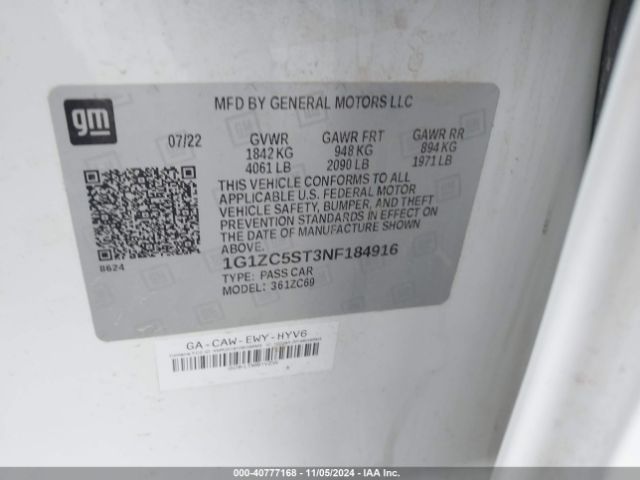 1G1ZC5ST3NF184916 Chevrolet Malibu Fwd 1fl