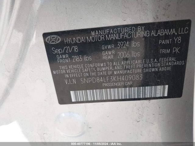 Hyundai ELANTRA SEL 2019 5NPD84LF3KH409083 Image 9