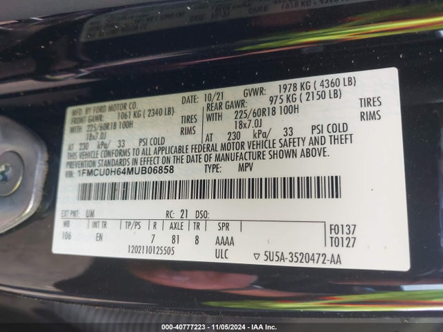 Ford ESCAPE SEL 2021 1FMCU0H64MUB06858 Image 9
