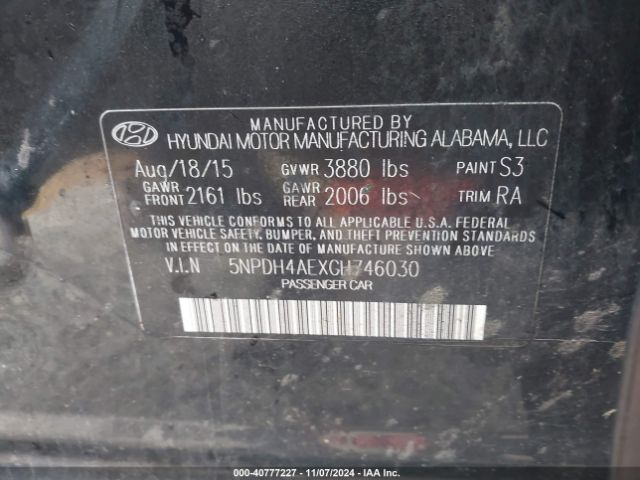 5NPDH4AEXGH746030 Hyundai ELANTRA SE