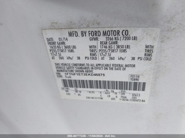 1FTNF1ET3EKD46875 Ford F-150 Xl