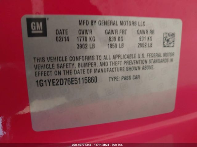 1G1YE2D76E5115860 Chevrolet CORVETTE STINGRAY