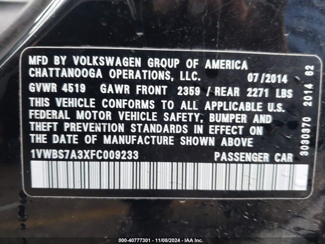 1VWBS7A3XFC009233 Volkswagen Passat 1.8t Se