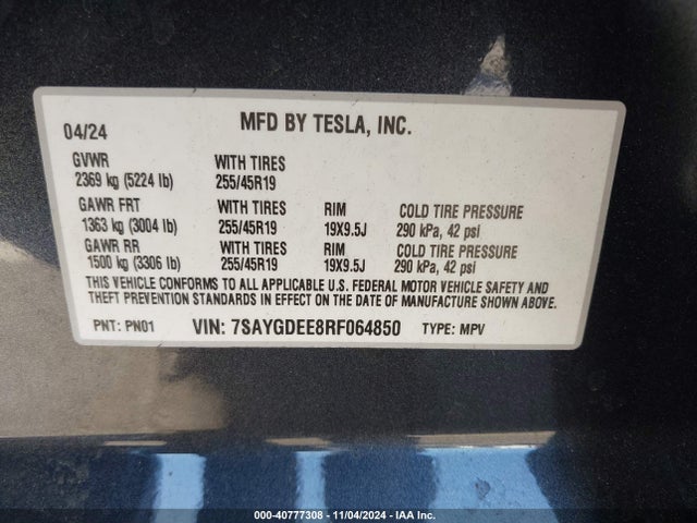2024 TESLA MODEL Y 7SAYGDEE8RF064850 Photo 8