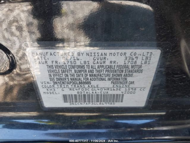 3N1CN7AP3GL869985 Nissan Versa 1.6 S