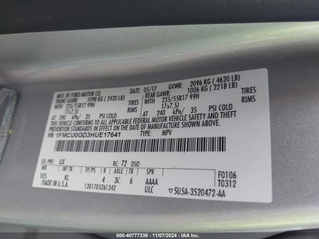 Ford ESCAPE SE 2017 1FMCU0GD3HUE17641 Image 9