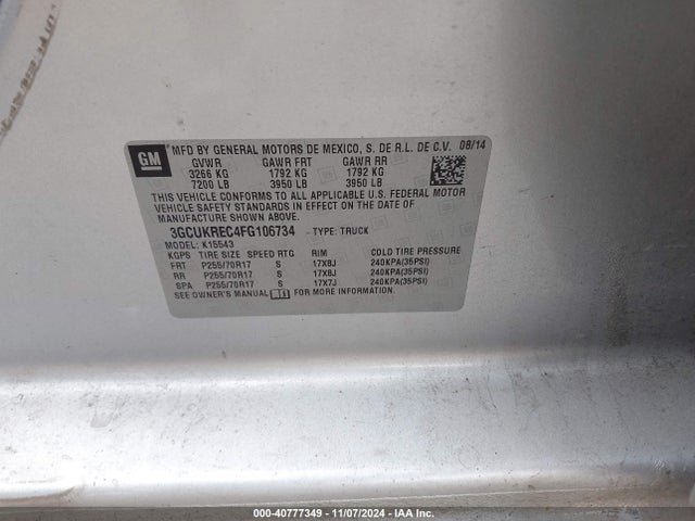 Chevrolet Silverado 1500 1lt 2015 3GCUKREC4FG106734 Image 9